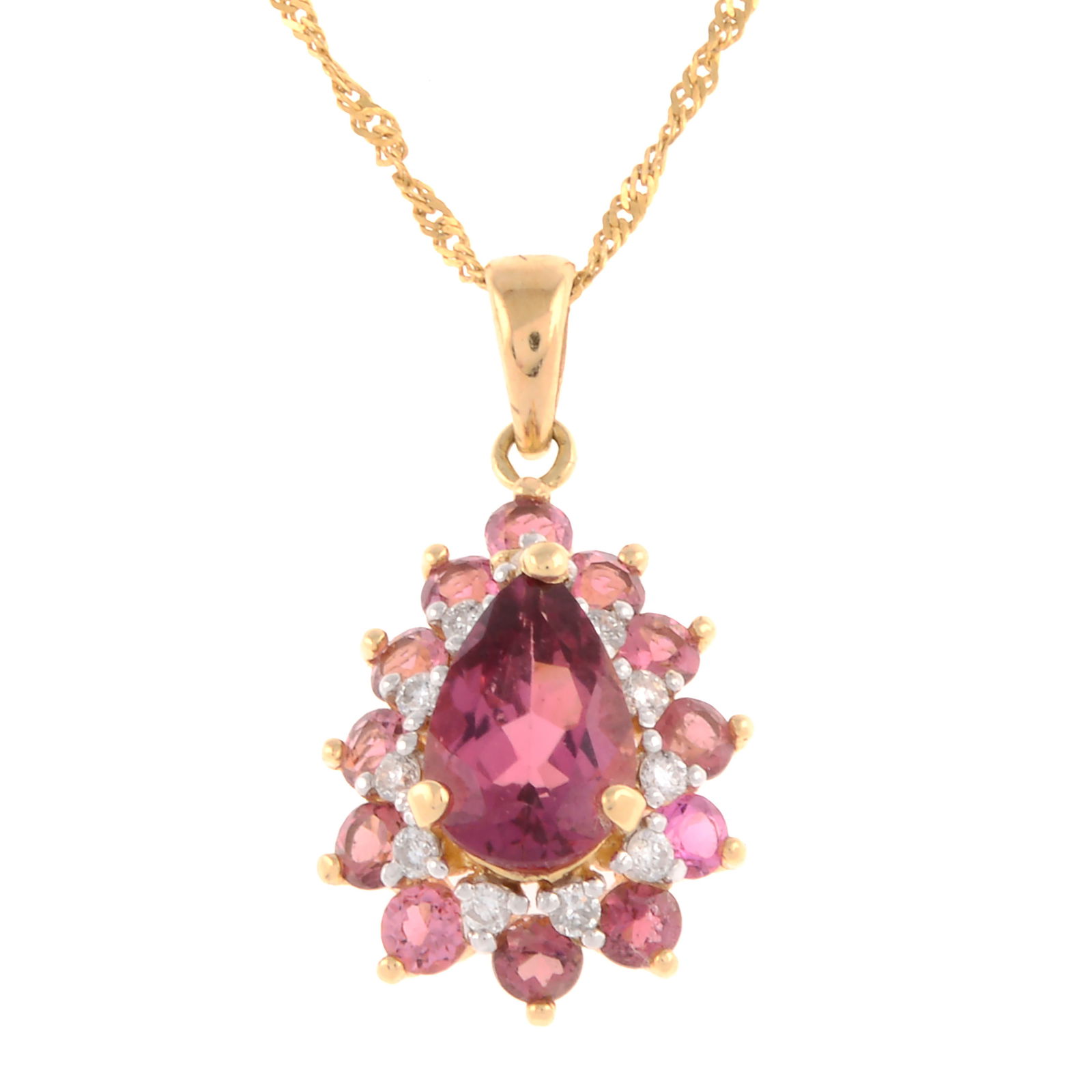 14ct gold tourmaline & diamond pendant, with chain