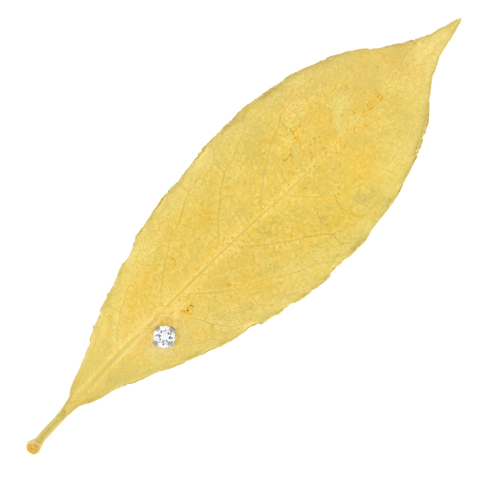 18ct gold diamond leaf brooch, by Grima: Signed GRIMA.?