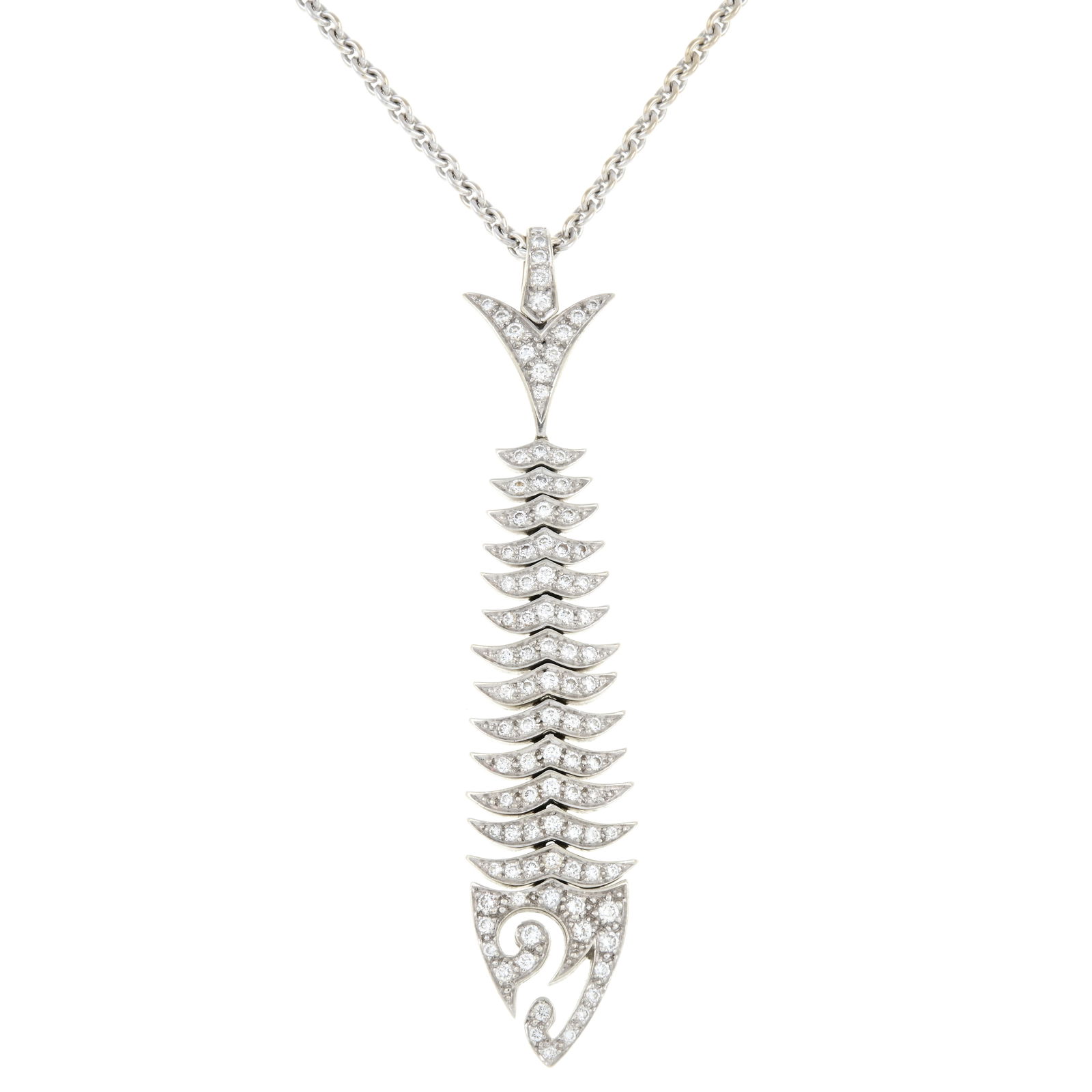 'Jewels Verne Fish' pendant, by Stephen Webster: With chain. Diamonds estimated G-H colour, VS clarity. Pendant with hallmarks for London. Chain stamped 750. Length of chain 45cms.
