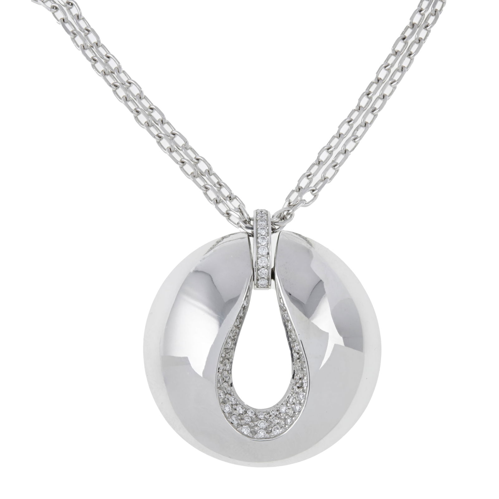 18ct gold diamond pendant, by Antonini: With two-row chain. Chain stamped 750. Length of chain 44cms.