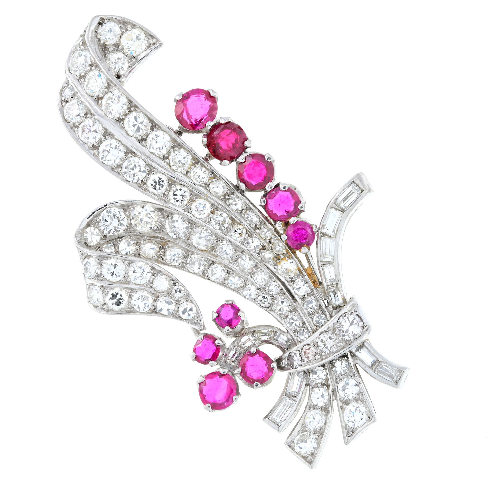 Mid 20th century platinum diamond and ruby brooch (1 of 3)