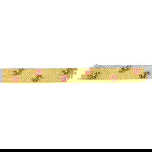 Gold textured bracelet, by Carl Bucherer: With diamond and ruby floral spacers.&#160;Estimated total diamond weight 0.30ct, G-H colour, VS clarity.&#160;Stamped 750.&#160;
