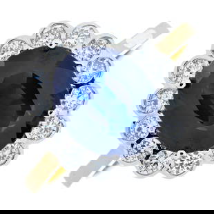 18ct gold sapphire and diamond cluster ring: Total diamond weight 0.42ct.&#160;Hallmarks for Birmingham.&#160;&#160;