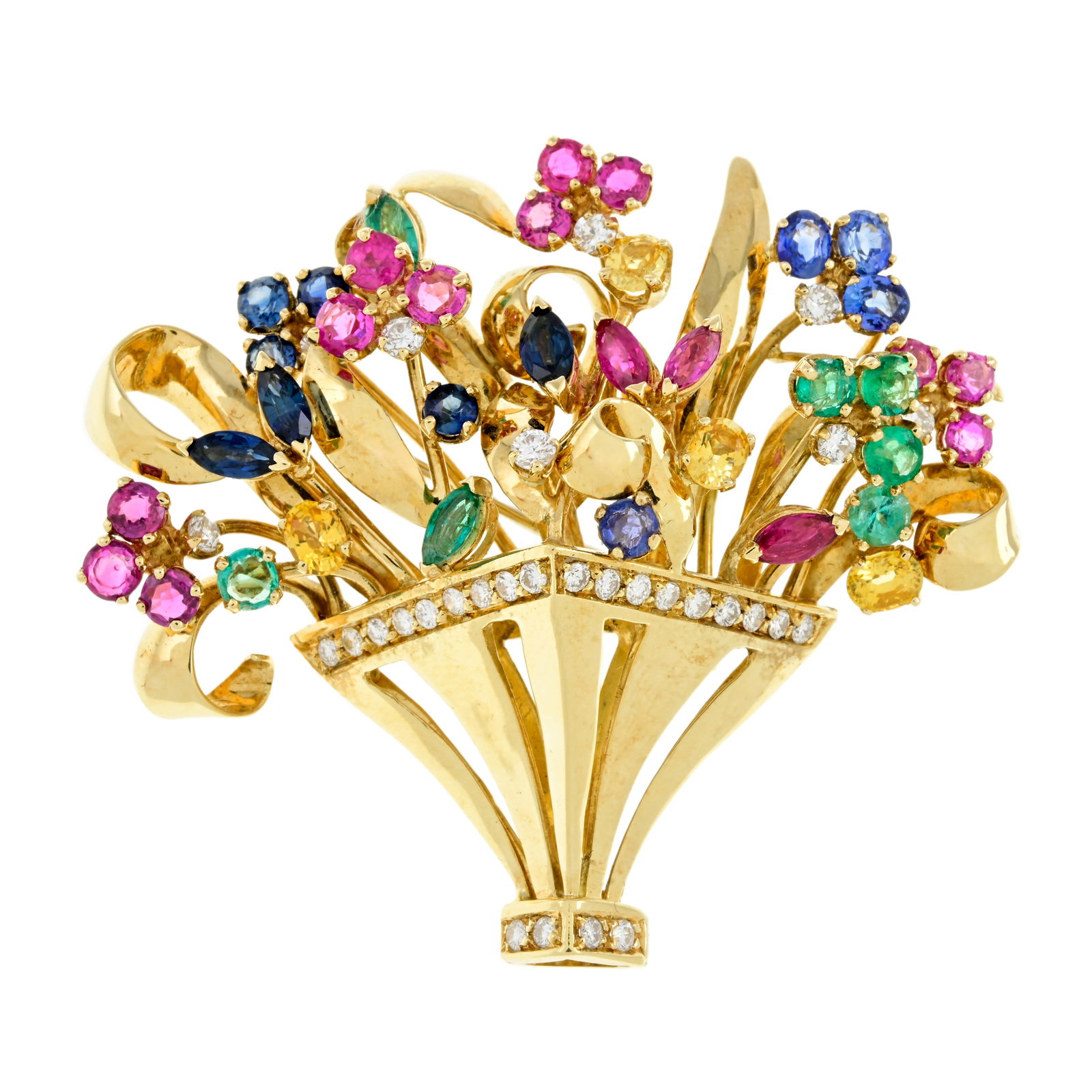 Diamond and gem floral vase brooch (1 of 3)