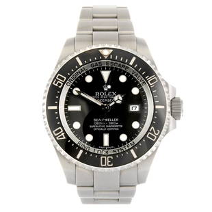 (119000) A stainless steel automatic gentleman's Rolex : (119000) ROLEX - a stainless steel automatic gentleman's Oyster Perpetual Date Deepsea Sea-Dweller bracelet watch circa 2010, the black dial with hourly applied luminous markers, date aperture set to