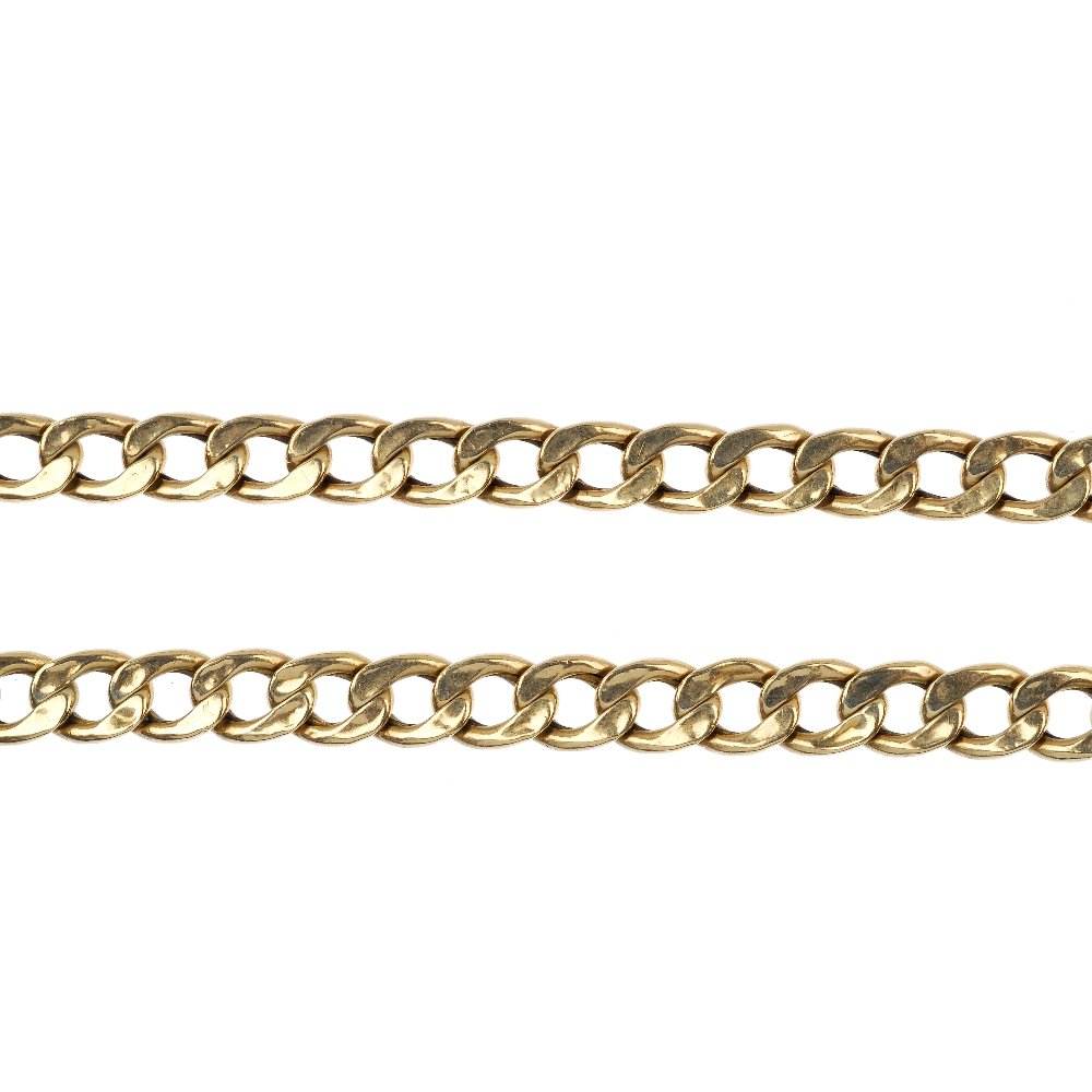 (5844) Two 9ct gold curb-link bracelets.: (5844) Two 9ct gold curb-link bracelets. Hallmarks for Birmingham. Length 21cms. Weight 13.3gms.