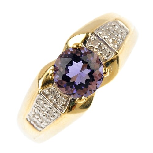 A 9ct gold amethyst and diamond ring.