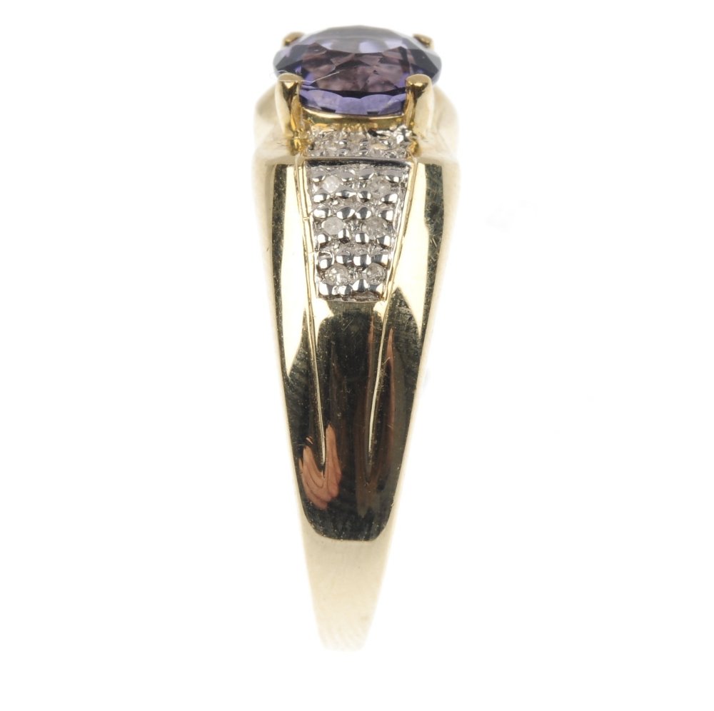 A 9ct gold amethyst and diamond ring. - 2