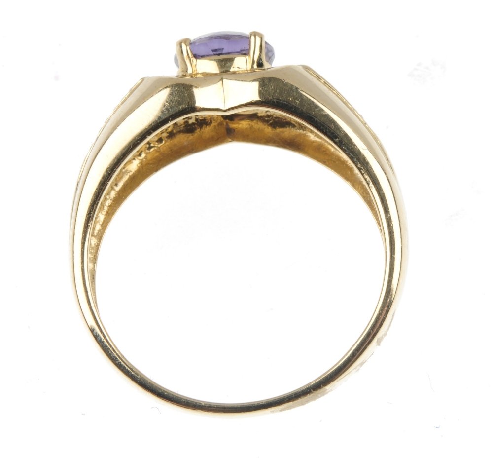 A 9ct gold amethyst and diamond ring. - 3