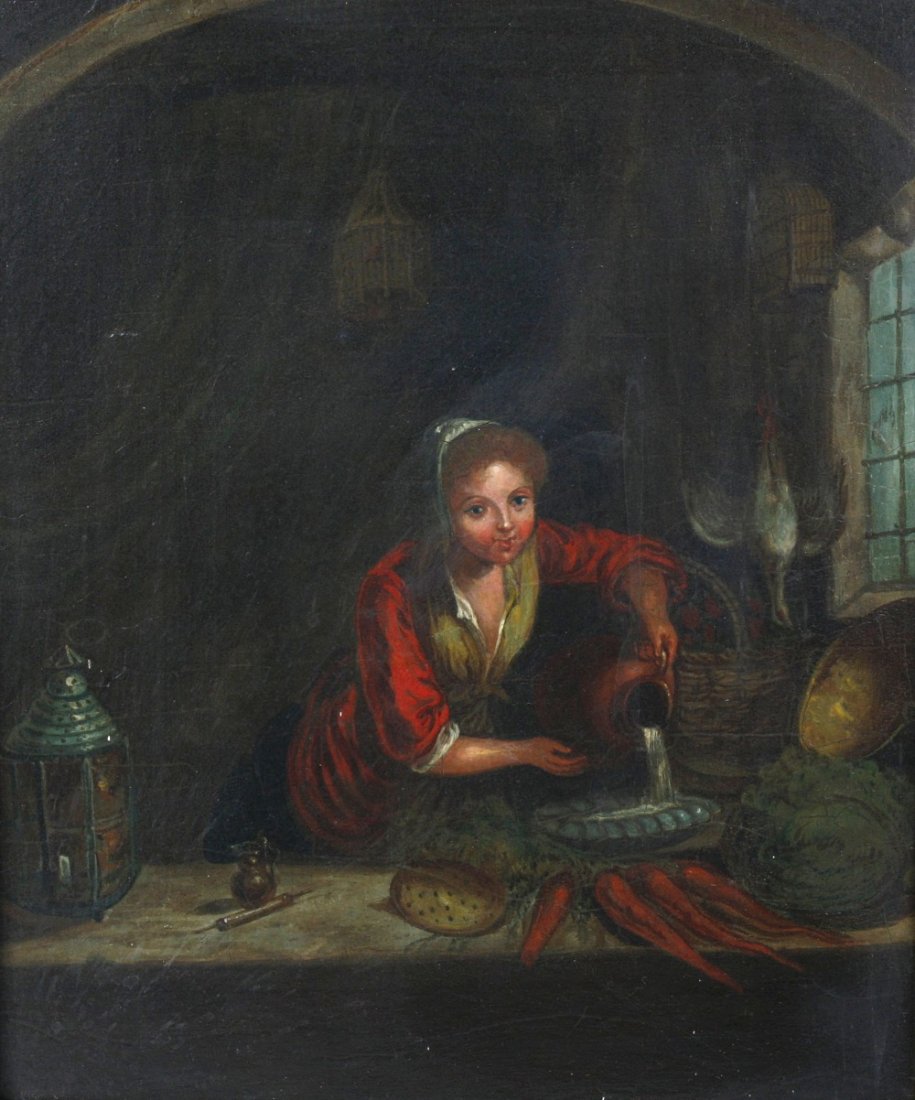 Oil on panel, kitchen maid