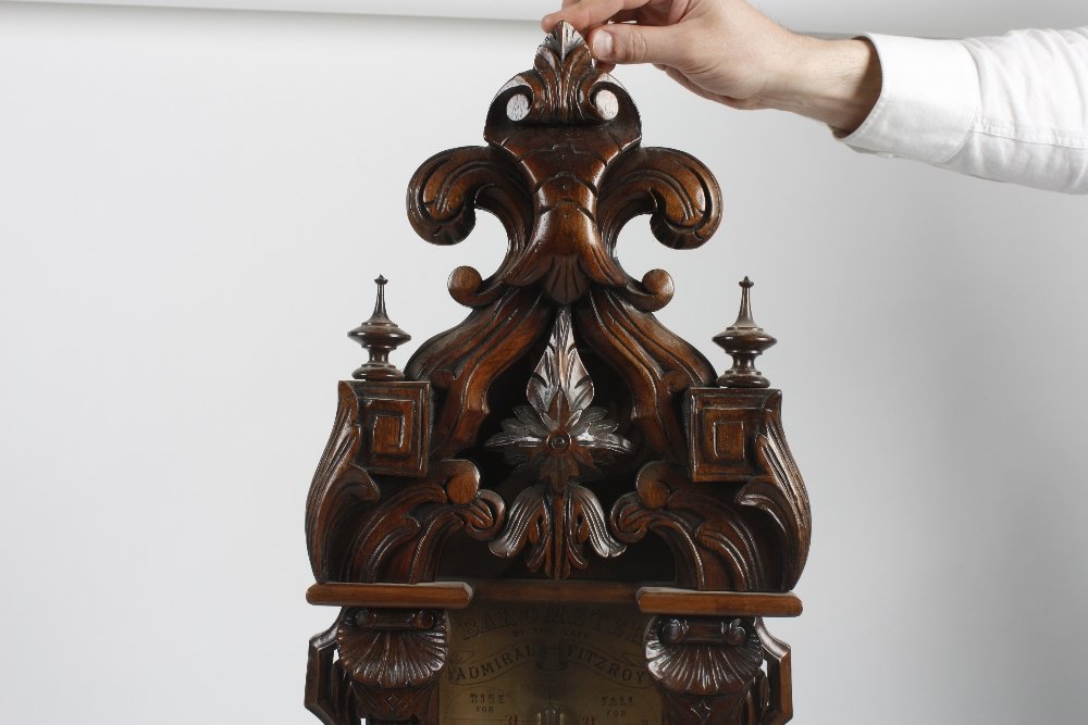 A Victorian carved walnut 'Admiral Fitzroy' barometer - 2