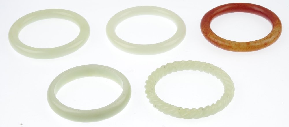 Five jade bangles. - 2