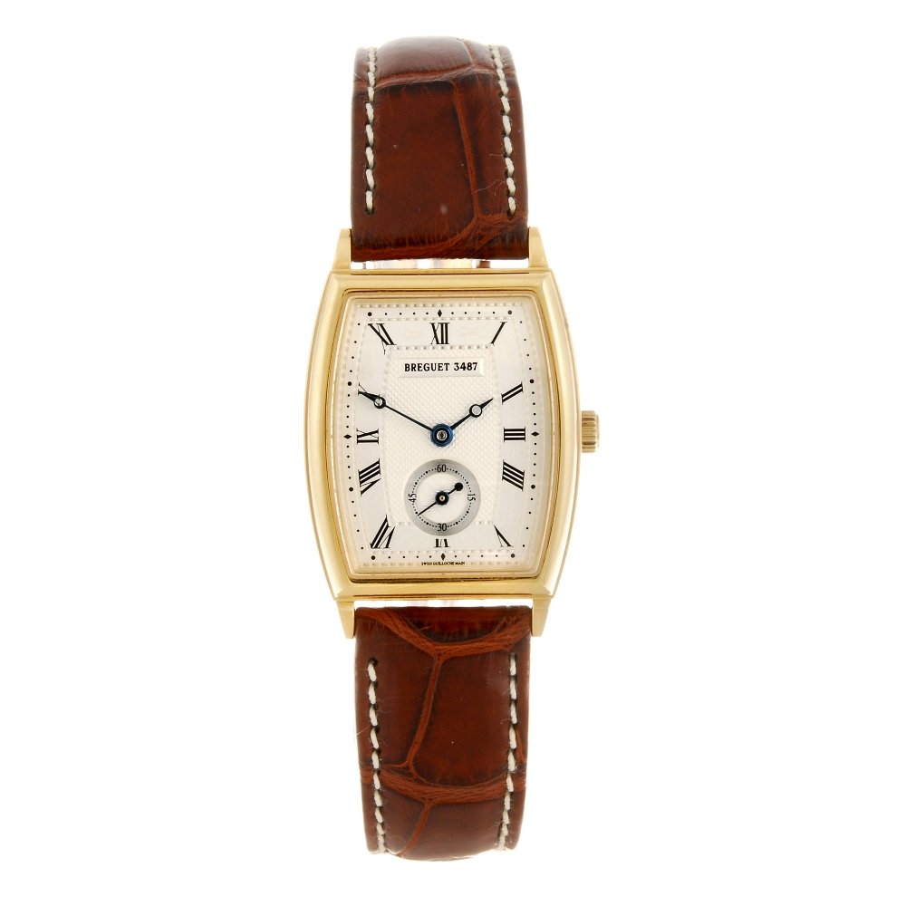 (531643-4-A) An 18k gold automatic lady's Breguet: (531643-4-A) BREGUET - an 18k gold automatic lady's Heritage wrist watch, reference 8670BA/12/964, the silvered guilloch? dial having black Roman numeral hour markers, subsidiary seconds dial to six o