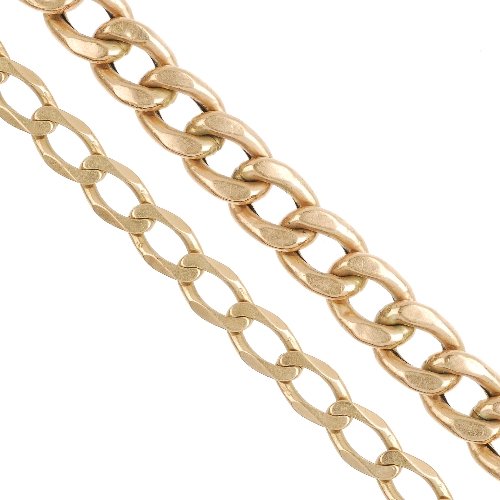 (43829) Two 9ct gold curb-link bracelets.: (43829) Two 9ct gold curb-link bracelets. Hallmarks for Sheffield import or rubbed. Weight 32.6gms.