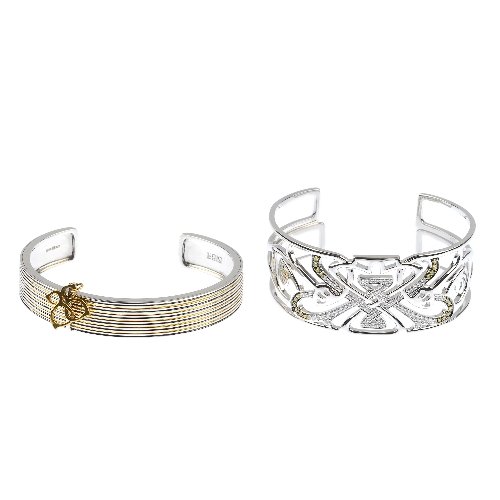 BIBA - seven items of jewellery.: * BIBA - seven items of jewellery, to include three bangles, two necklaces, a bracelet suspending six discs, a pair of earrings and a ring. Signed Biba. All with hallmarks for London. Ring size N. Wei