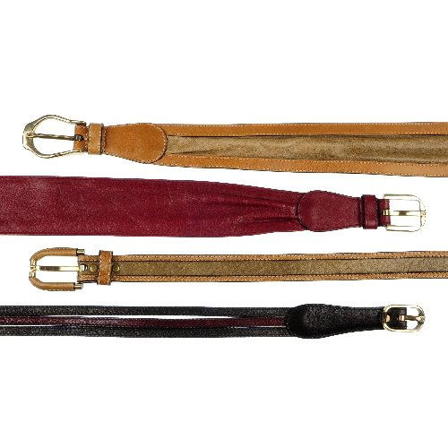 Five Etienne Aigner belts and an Escada belt: A selection of five leather belts by Etienne Aigner, to include a wide plain green belt with diamond-shape and circle stud detailing, two of tapering design with ruched terminals, together with a stud