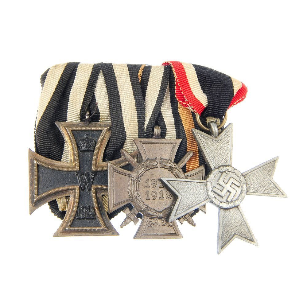 Germany, Prussian, group of three medals.: Germany, Prussian, group of three medals, Iron Cross 1914, second class, Honour Cross 1914 1918 with crossed swords, Germany, War Merit Cross 1939, mounted Prussian style. Interesting, scarce long ser