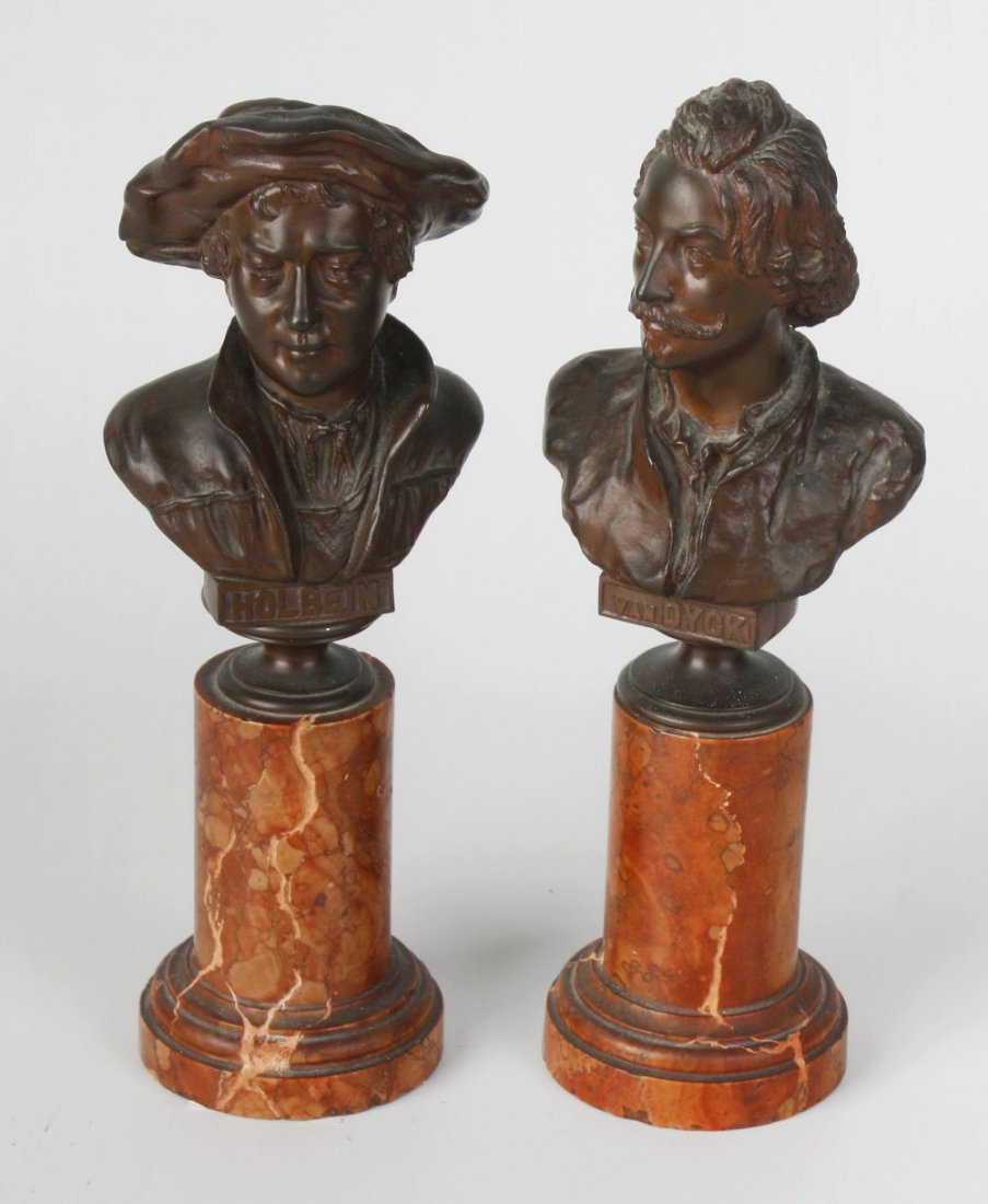 Two bronze miniature busts of artists
