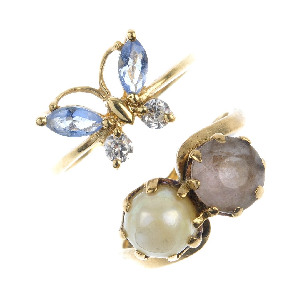 (67890)An selection of jewellery.: (67890) A selection of jewellery. To include seven gem-set and variously designed band rings, two vari-link bracelets together with a diamond pendant suspending on a belcher-link chain. Estimated tota