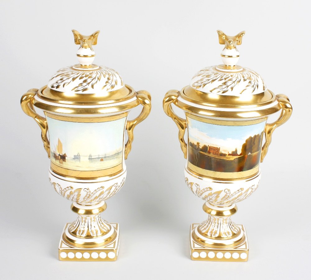 A pair of modern Coalport limited edition vases: A pair of modern Coalport limited edition vases, the first issued to commemorate the bicentenary of the birth of John Constable (1776-1837) 61/100, the second similarly commemorating Turner (b. 1775),
