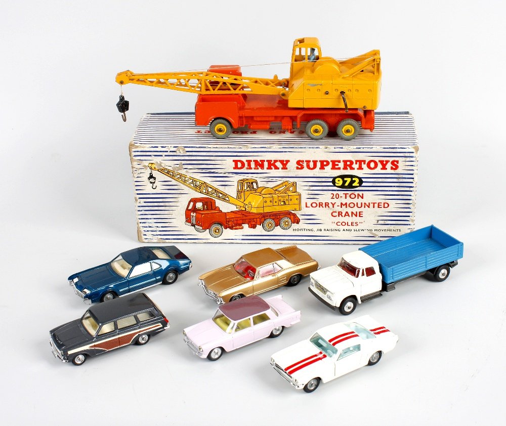 A box containing eight Corgi die cast model cars: A box containing eight Corgi die cast model cars, to include No. 310 Chevrolet Corvette Sting Ray, No. 485 Dodge 'Kew Fargo' Tipper, No. 491 Consul Cortina Super Estate Car, etc, each in original box.