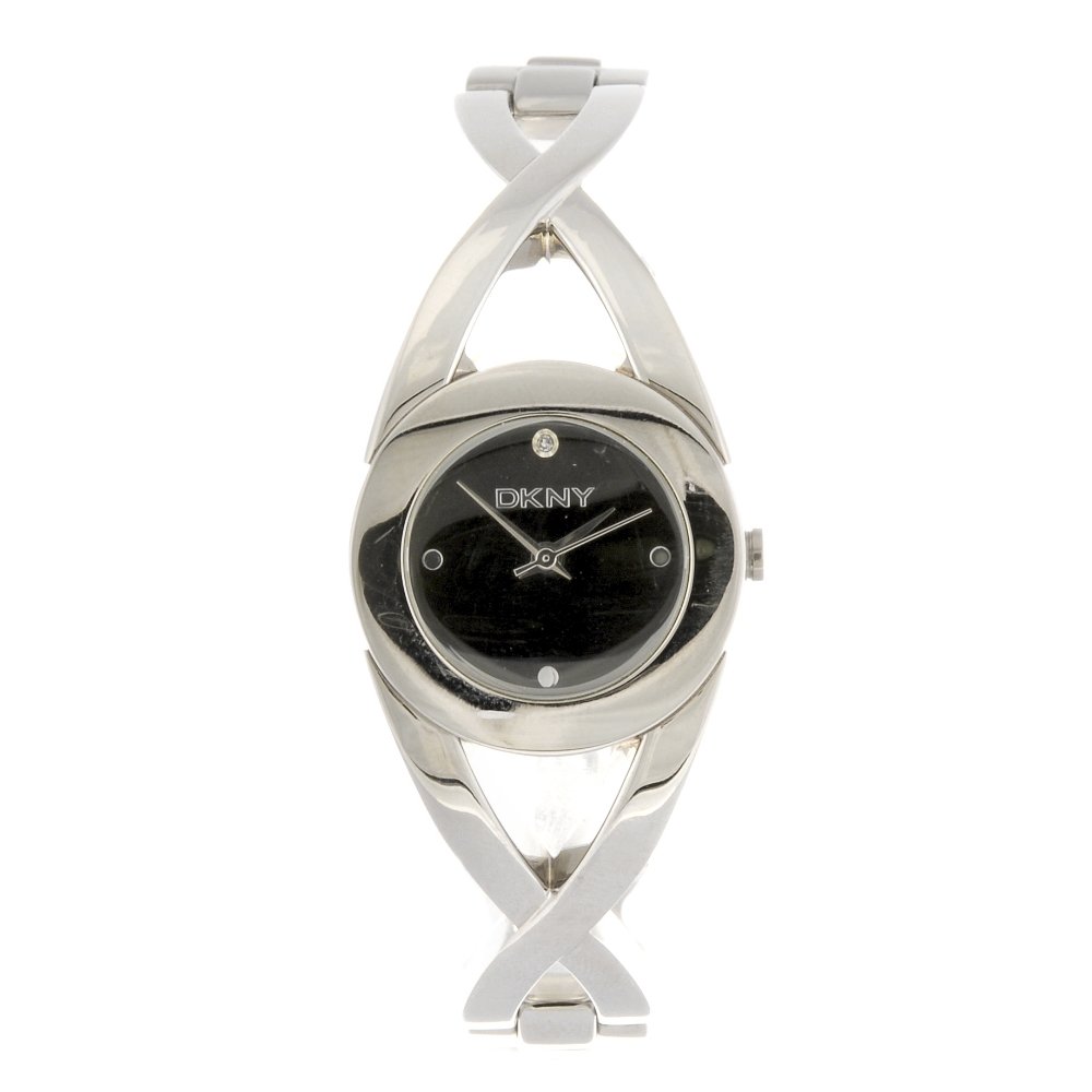 A DKNY watch and a D&G watch.: A stainless steel quartz lady's DKNY bracelet watch, the black dial, round case fitted to a fancy link bracelet with clasp. Case width 23mm. With box. Together with a stainless steel quartz lady's D&G