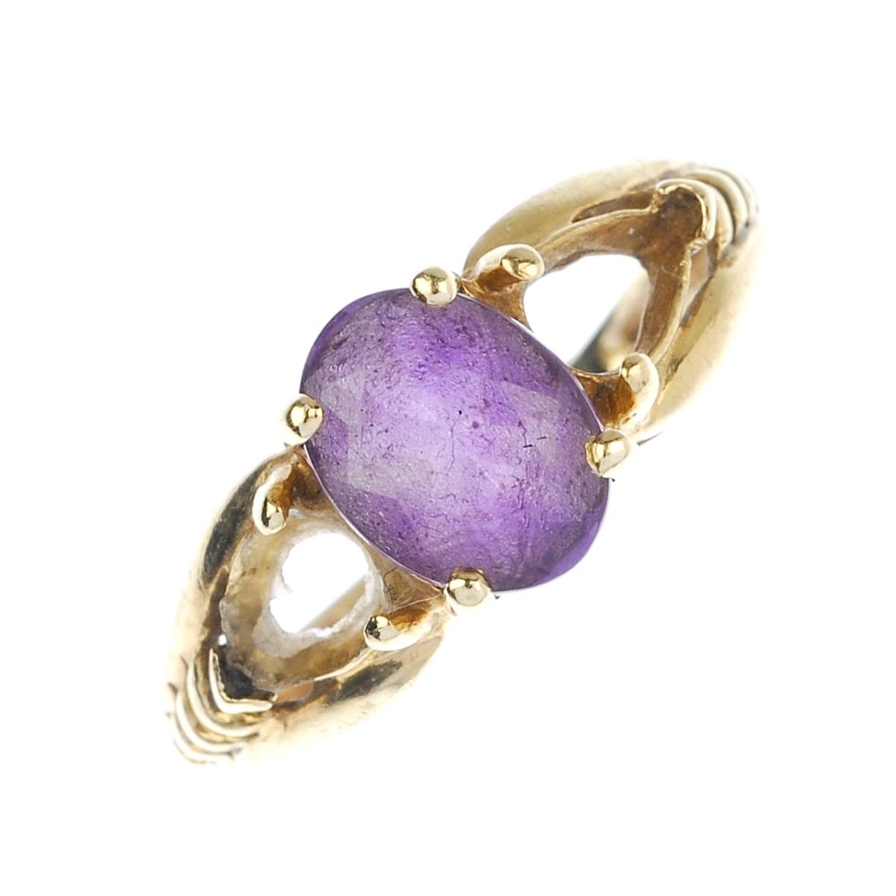 (8899) A selection of jewellery.: (8899) A selection of jewellery. To include two fancy-link bracelets and five assorted gem-set rings. Six with hallmarks for 9ct gold. Total weight 30.1gms.