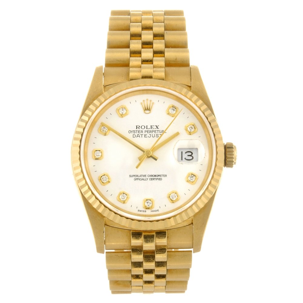 ROLEX - a gentleman's Oyster Perpetual Datejust: ROLEX - a gentleman's Oyster Perpetual Datejust bracelet watch. Circa 2001. Reference number 16238, serial number K130350. Signed automatic calibre 3135. White dial with diamond dot hour markers, date