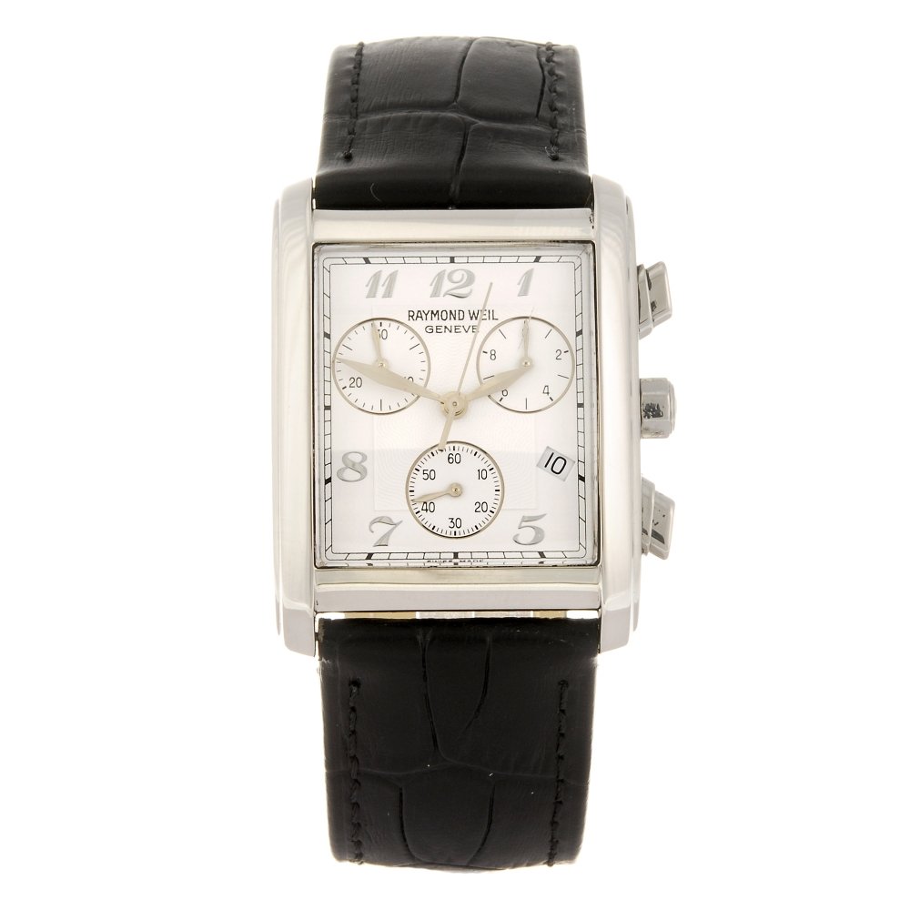 RAYMOND WEIL - a gentleman's Don Giovanni chrongraph: RAYMOND WEIL - a gentleman's Don Giovanni Chronograph wrist watch. Reference 4873, serial Z768031. Unsigned quartz movement. White textured dial with silver Arabic numeral hour markers, date aperture 