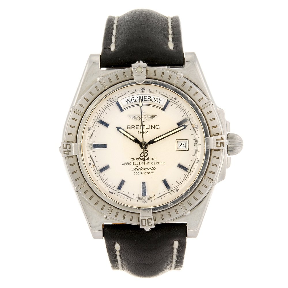 BREITLING - a gentleman's Windrider Headwind wrist: BREITLING - a gentleman's Windrider Headwind wrist watch. Reference A45355, serial 322081. Signed automatic calibre 45. Silvered dial with hour markers, day and date apertures positioned to twelve and