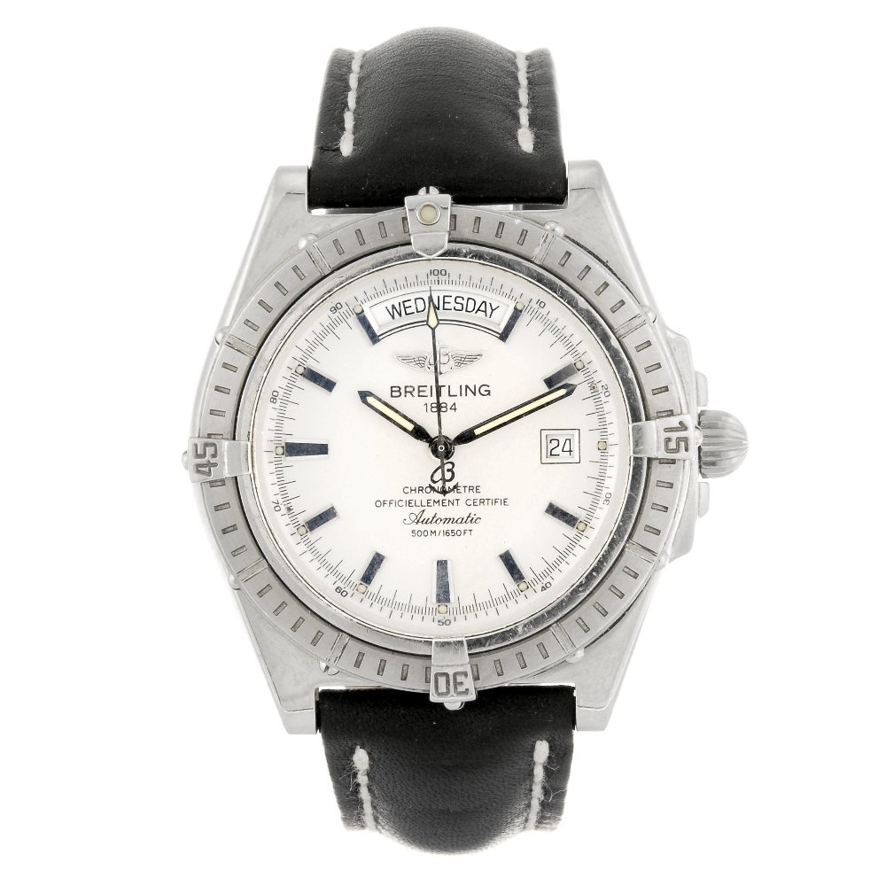BREITLING - a gentleman's Windrider Headwind wrist watc: BREITLING - a gentleman's Windrider Headwindwrist watch. Reference A45355, serial 322081.Signed automatic calibre 45. Silvered dial withhour markers, day and date apertures positionedto twelve and thr