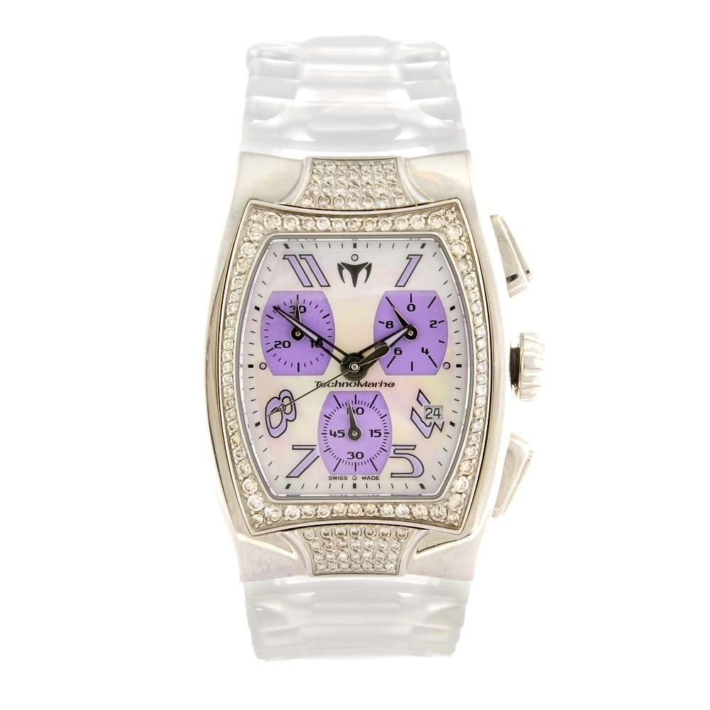 TECHNOMARINE - a chronograph wrist watch.: TECHNOMARINE - a chronograph wrist watch. Numbered TS23384. Quartz movement. Mother-of-pearl dial with Arabic numeral hour markers, subsidiary recorder dials to two, six and ten, date aperture to four