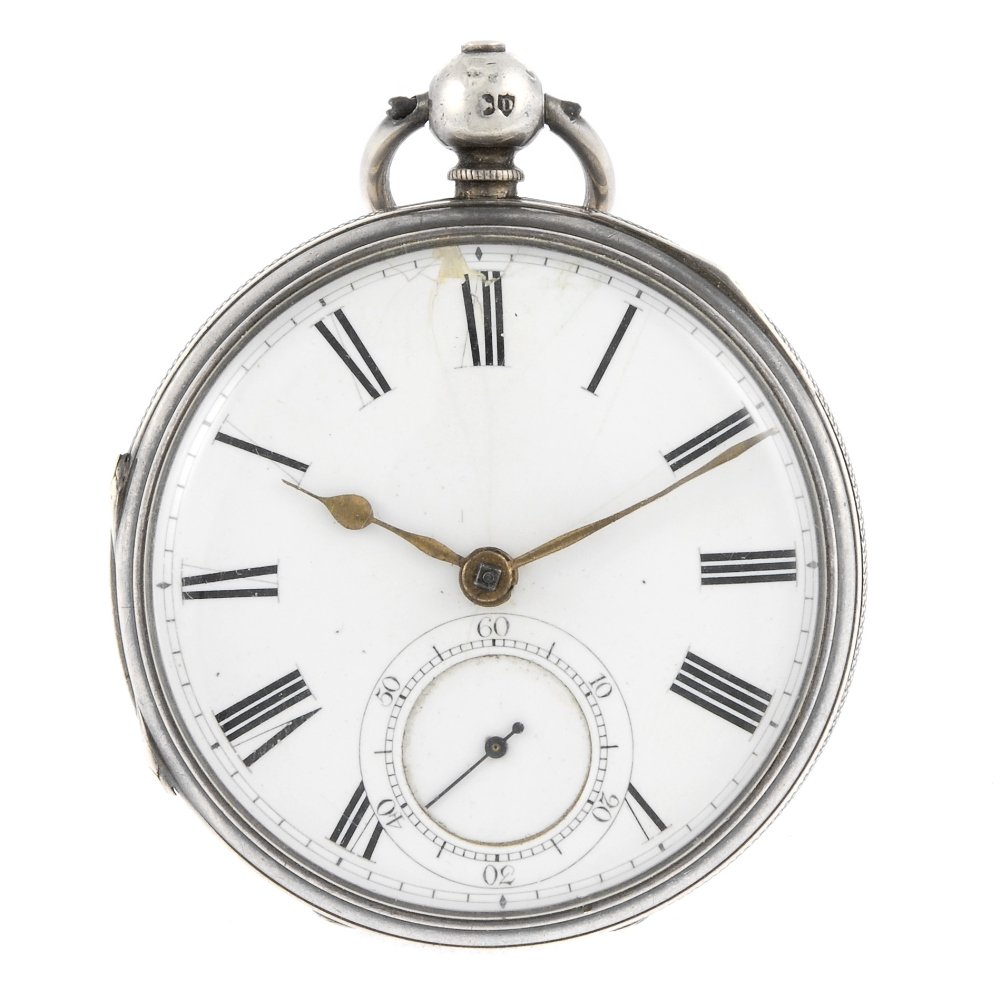 An open face pocket watch by James Smith.: An open face pocket watch by James Smith. Hallmarked London 1879. Signed key wind full plate fusee and chain movement with ratchet tooth lever escapement. White enamel dial with Roman numeral hour mar