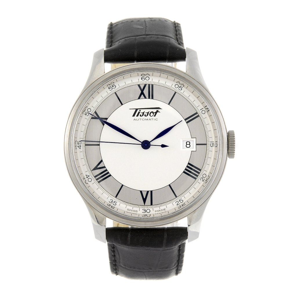 TISSOT - a gentleman's Sovereign wrist watch.: TISSOT - a gentleman's Sovereign wrist watch. Reference T66.1.723.33, numbered 0634. Signed automatic movement. Silvered dial with Roman numerals interspaced with hour markers, date aperture to three.