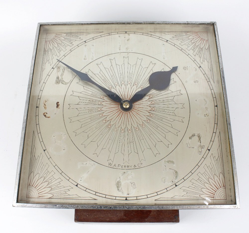 W.A Perry & Co., English fusee eight day, Kodak camera: A W.A. Perry, English single fusee wall clock, the silvered face and dial originally fitted with Arabic numerals (now lacking) and shaped metal hands, the brass plate four pillar movement impressed MA