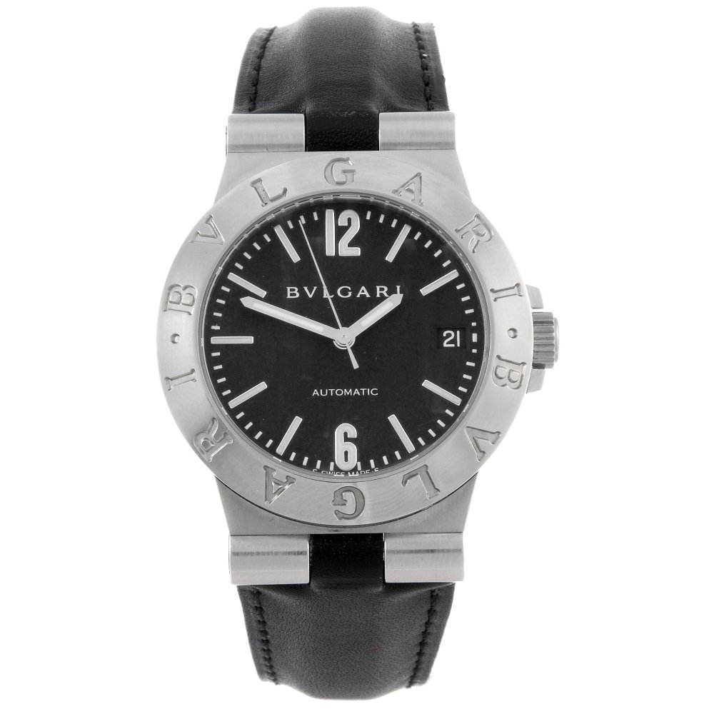BULGARI - a Diagono wrist watch.: BULGARI - a Diagono wrist watch. Reference LCV35S, serial L5776. Signed automatic movement. Grey dial with luminous baton hour markers, luminous Arabic twelve and six, date aperture to three. Stainles