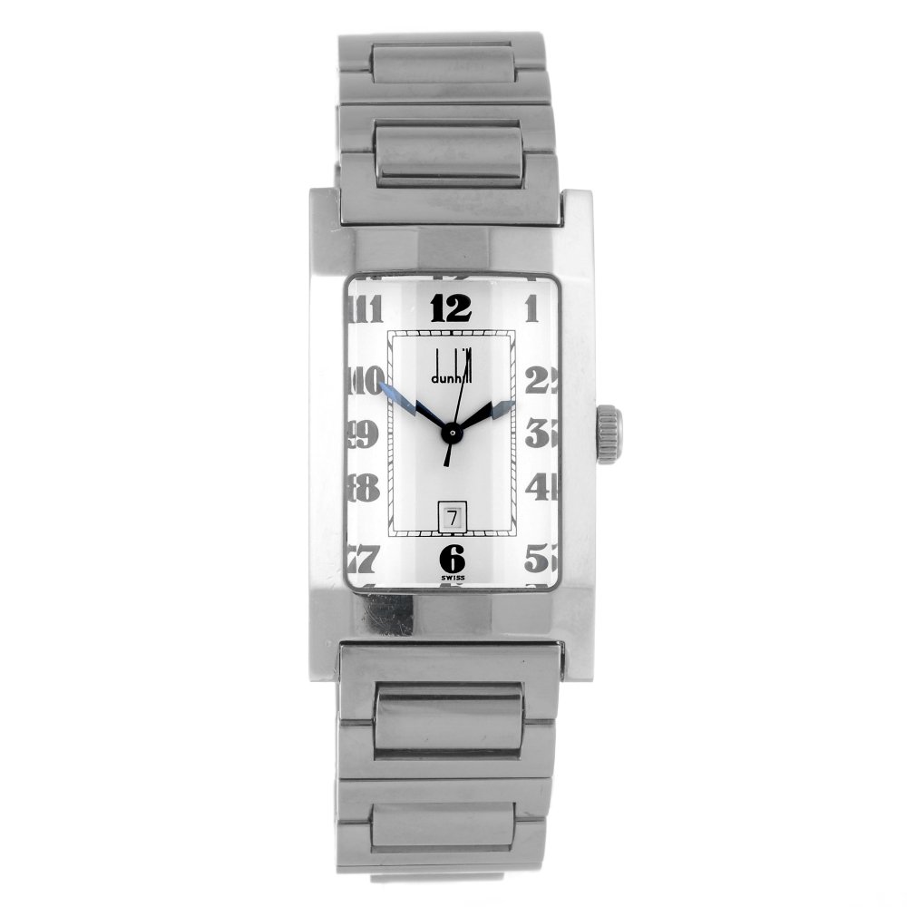 DUNHILL - a gentleman's Facet bracelet watch.: DUNHILL - a gentleman's Facet bracelet watch. Numbered 115 20160. Unsigned quartz movement. White dial with Arabic numeral hour markers, date aperture to six. Stainless steel case fitted to a stainles
