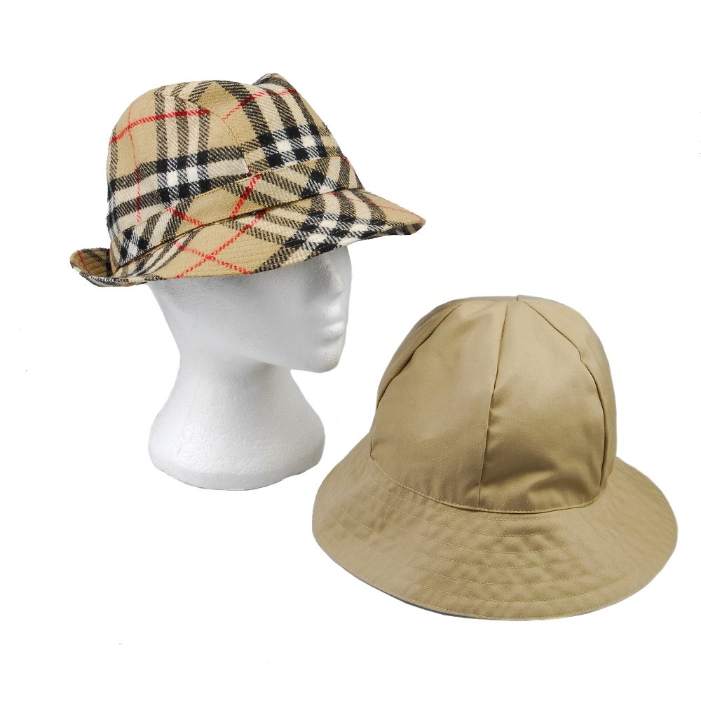 BURBERRY - two hats: BURBERRY - two hats, to include a nova check woolen trilby hat and a reversible nova check bucket hat. Size L.