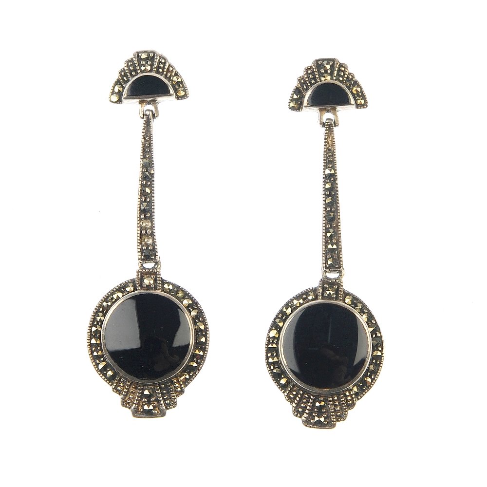 A selection of marcasite jewellery and watches.: A selection of marcasite jewellery and watches. To include five pairs of marcasite earrings and four ladies wristwatches with one other watch and three further pairs of ear pendants. (14).