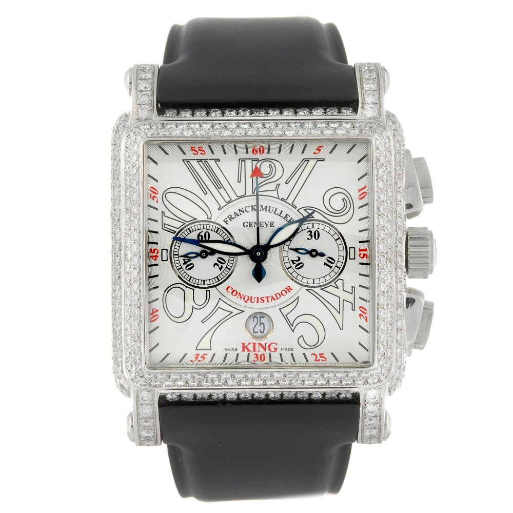 FRANCK MULLER - a stainless steel Conquistador Cortez: FRANCK MULLER - a Conquistador Cortez King chronograph wrist watch. Diamond set stainless steel case. Reference 10000 K CC, serial 222. Silvered dial with luminous Arabic numeral hour markers, subsidi