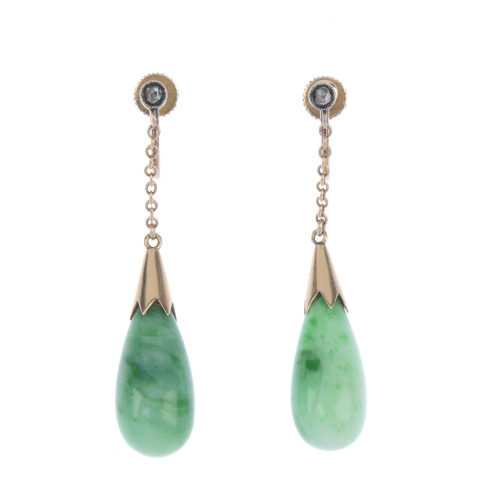 A pair of jade and diamond ear pendants. (1 of 2)