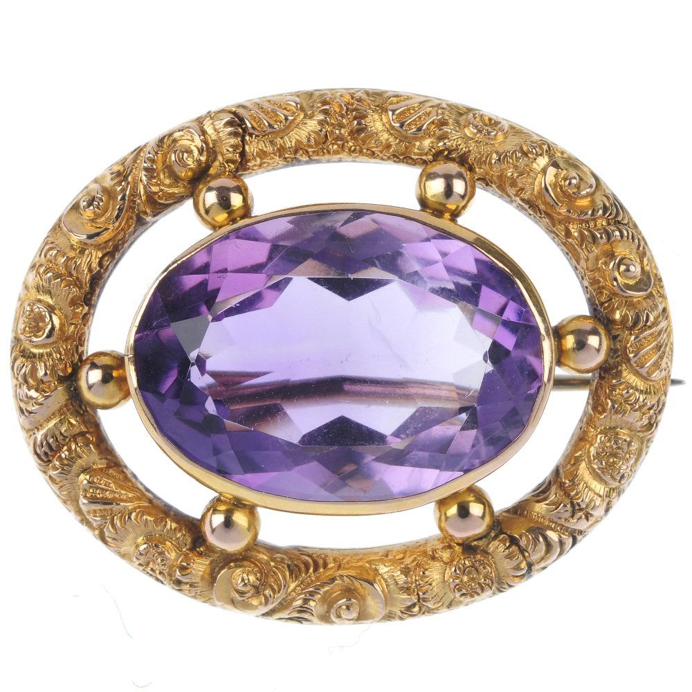 An early 20th century 9ct gold amethyst brooch. (1 of 2)