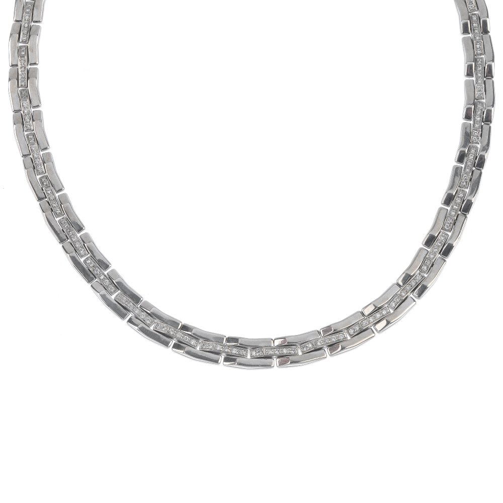 CHIMENTO - a diamond necklace.: CHIMENTO - a diamond necklace. Designed as a series of angular pave-set diamond lines, with angular plain sides, to the push-piece clasp. Estimated total diamond weight 1.80cts. Signed and numbered Ch