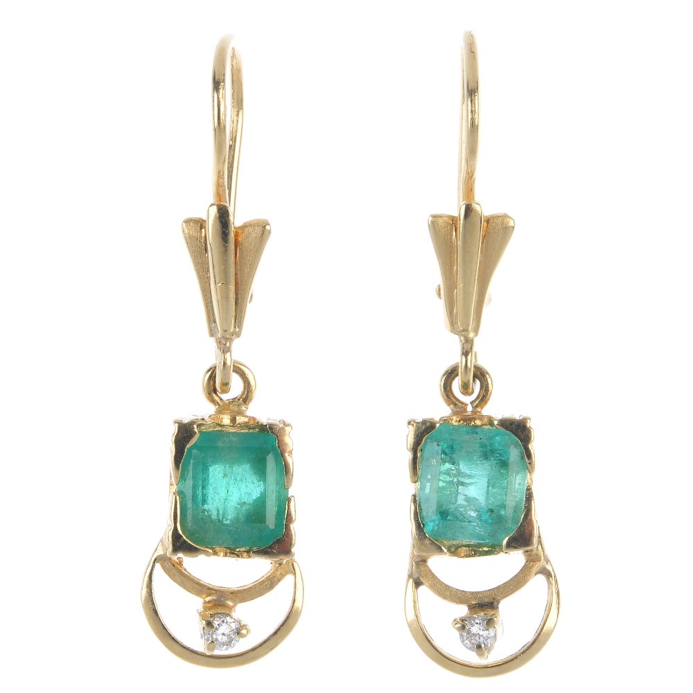 A pair of emerald and diamond ear pendants. (1 of 2)