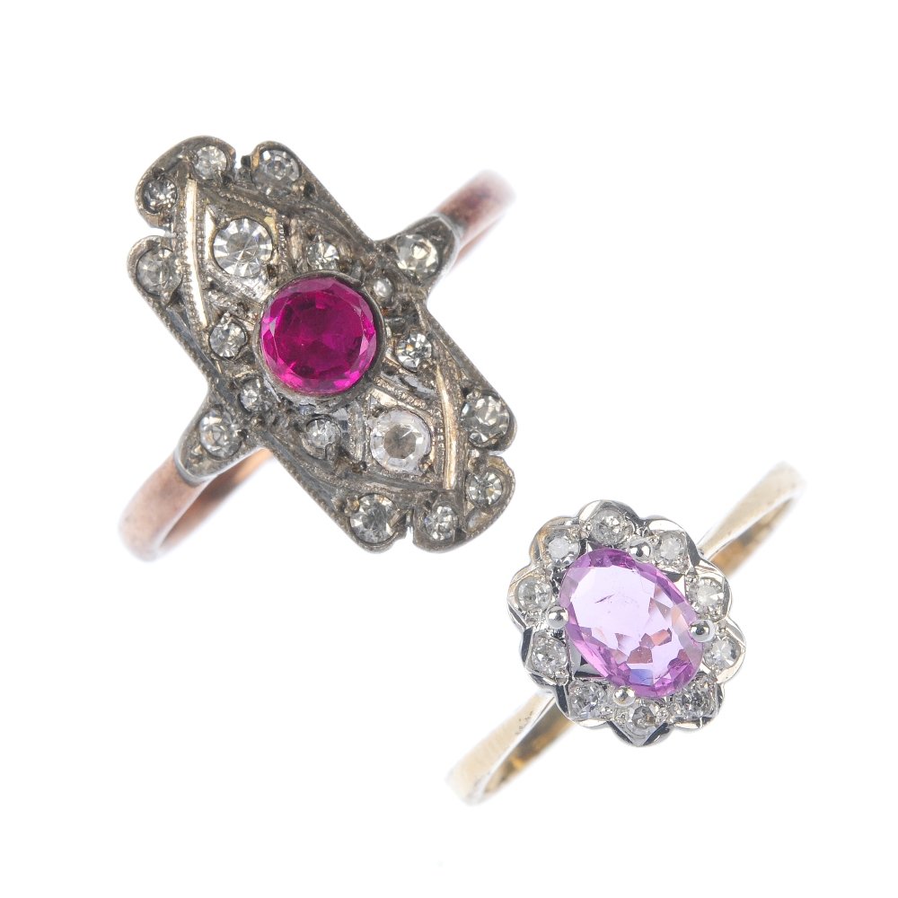 A 9ct gold sapphire and diamond cluster ring, together (1 of 3)