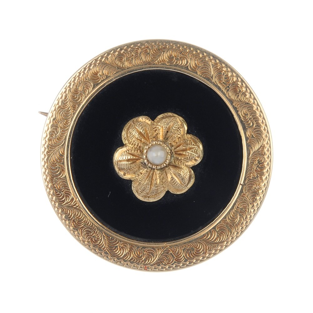 A late 19th century gold seed pearl and onyx memorial (1 of 2)