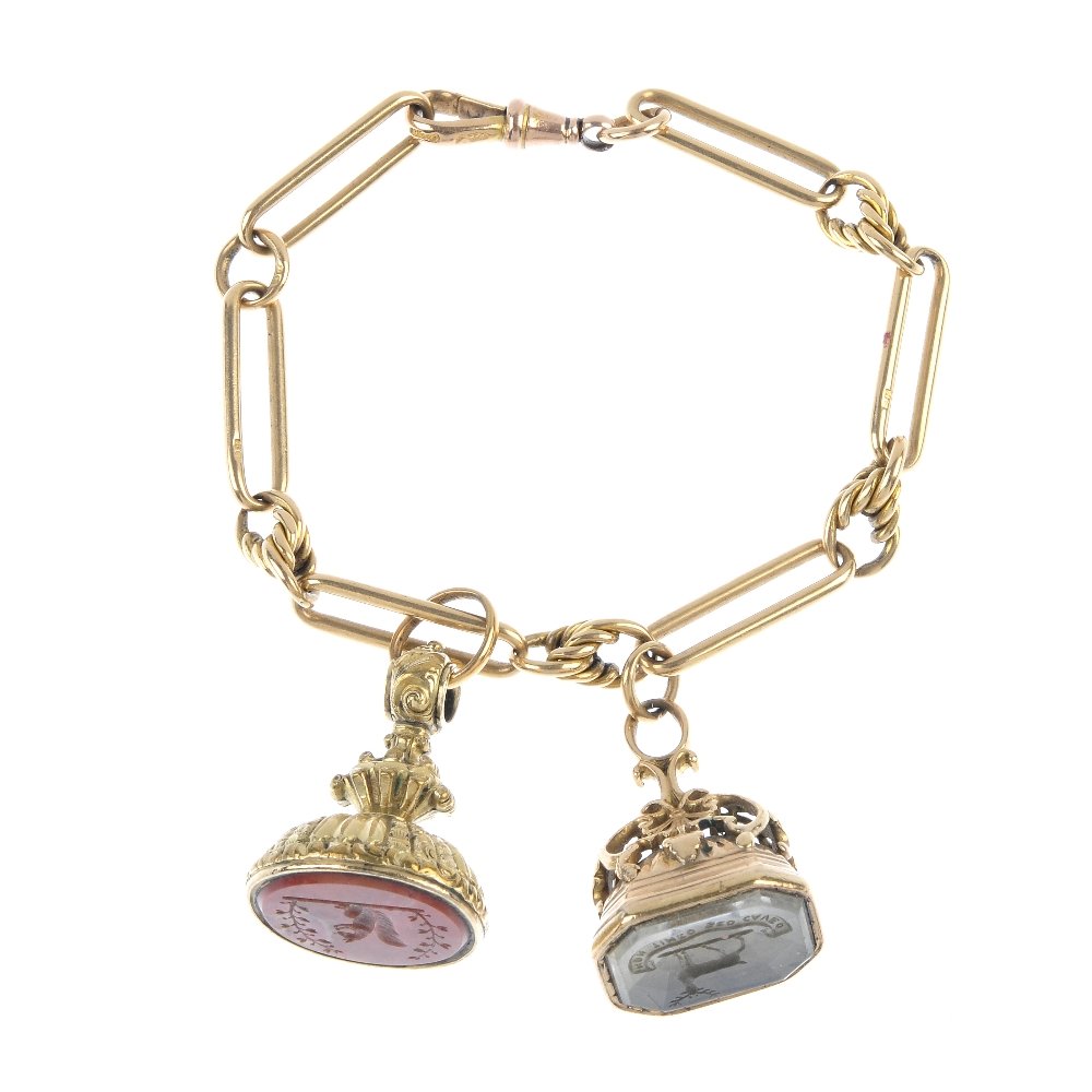 Two fobs and an 18ct gold chain. (1 of 3)