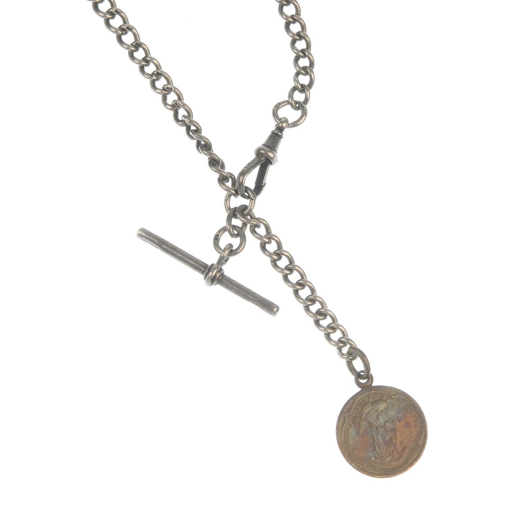 An Edwardian silver double Albert chain, a silver (1 of 2)