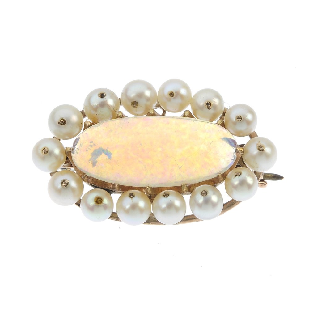An opal and cultured pearl brooch. (1 of 2)