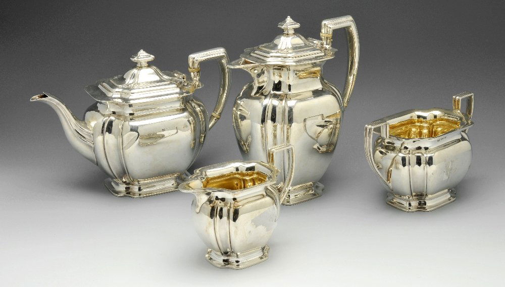 An Edwardian silver four piece silver tea service. (1 of 10)